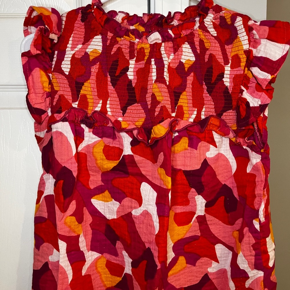 Colorful Abstract Ruffle Top